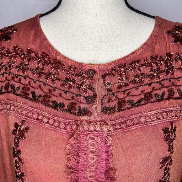 Ana-K Anandas Collection Long-Sleeve Embroidered Peasant Top Tunic Sz Large NWT - Picture 3 of 11